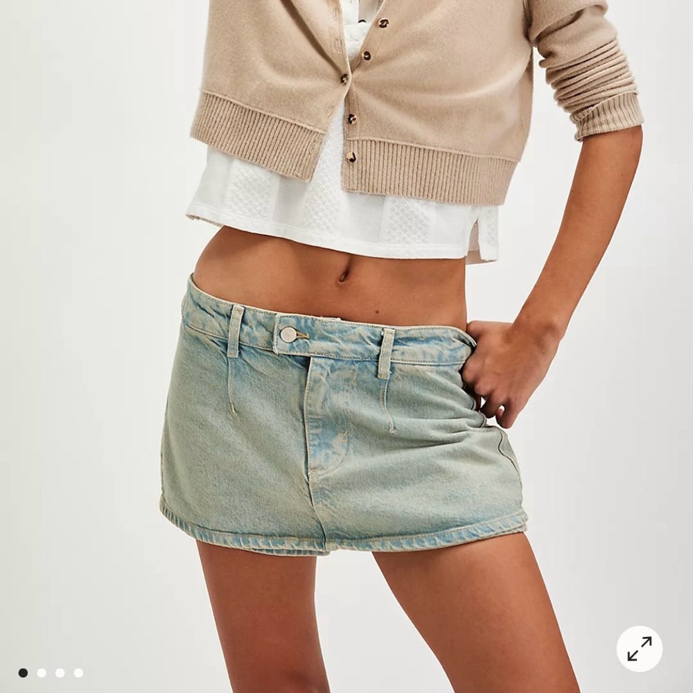 Free People Gallivanting Peekaboo Denim Mini Skort